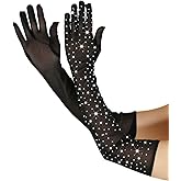 Amazleer Rhinestone Gloves Women's Novelty Gloves Glitter Sparkle Long Mesh Arm Sleeve Party Favors Costume Accessories