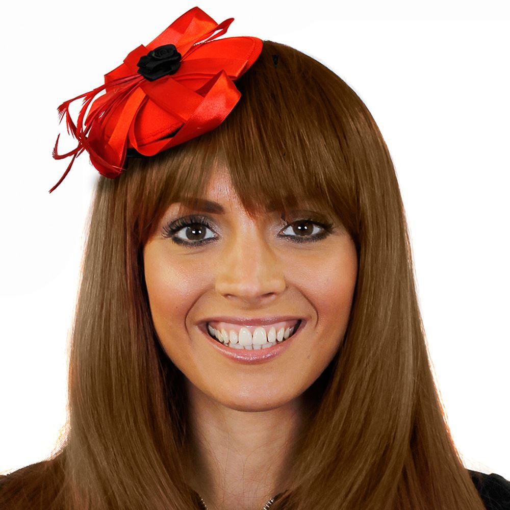 ADULTS MINI FASCINATOR HAT HEADPIECE LADIES FANCY DRESS ACCESSORY IN RED - MOULIN ROUGE CABERET ACCESSORY (RED - PACK OF 12)