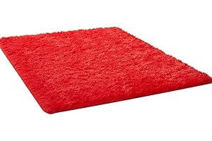 NAFURAHI Kekon Ultra Soft Indoor Modern Square Area Rugs Fluffy Non-Slip Floor Carpets Silky Mat for Living Room Bedroom Kids and Baby Room Nursery and Pet, 1.3 * 1.3ft, Red