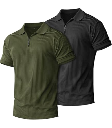 Mens Casual Polo Shirt Short Sleeve Classic Fit Zipper T Shirt