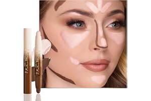 FeiCuiYun Dual-Ended 2-in-1 Cream Contour & Highlighter Stick – Waterproof, Long-Lasting for Face & Body Makeup, Suitable for All Skin Tones, 03#Darker Nude + Light Pink