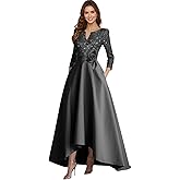 UIYPIWT Satin Mother of The Bride Dresses - Sparkly Sequin Hi-Low 3/4 Sleeve Formal Evening Dress for Women