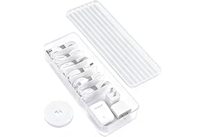 Cable Storage Box, Cable Management Case, USB Cord Sorter with Lid & 7 Compartments 10 Wire Ties Desk Accessories Storage for