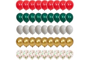 DECGOL 75pcs Christmas Balloons Red Green White Metallic Gold Confetti 12 Inch Latex Balloons for Christmas Birthday Party Decorations