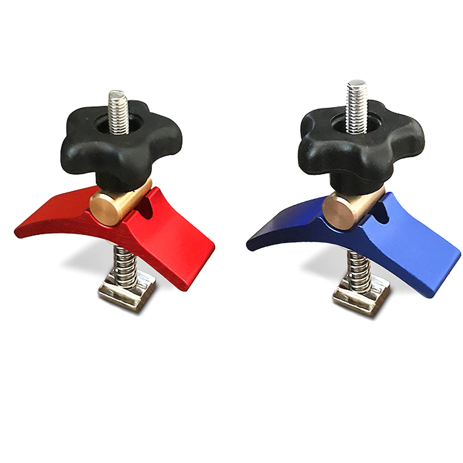 2pcs T-track hold down clamps aluminum alloy compatible with 3018 CNC router machines, 3018-SE V2 (Red & Blue)