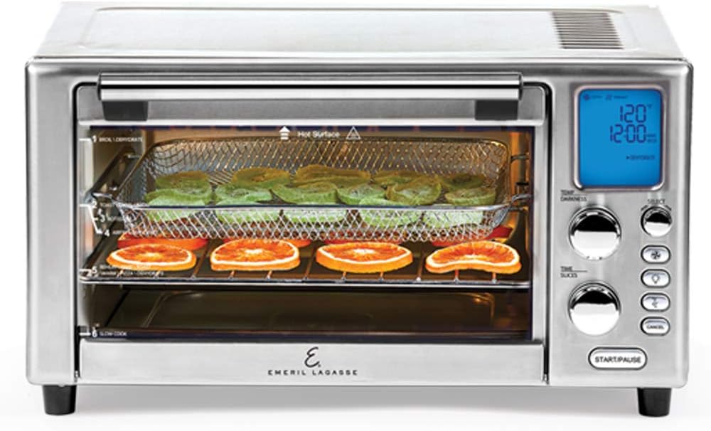 Emeril Lagasse Power Air Fryer 360 Better Than Convection Ovens Hot Air Fryer Oven, Toaster Oven, Bake, Broil, Slow Cook and More Food Dehydrator, Rotisserie Spit, Pizza Function Cookbook Included Stainless Steel: Kitchen & Dining