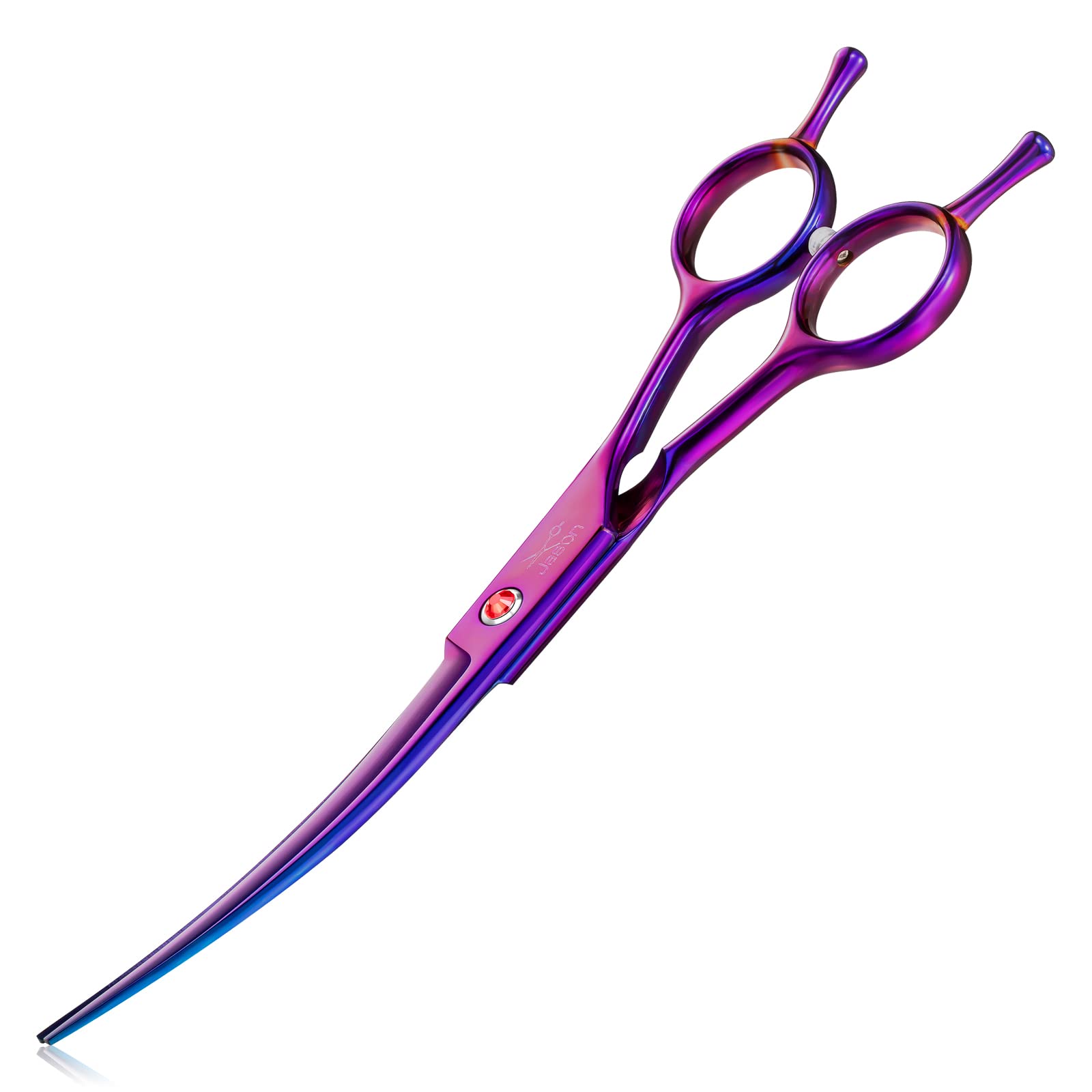 JASON Curved Shears for Dogs - 7.5" Pet Grooming Scissors with Ergonomic Handle Japanese Stainless Steel Hair Scissor for Dogs, Cats and Other Pets, Sharp & Durable (Up-Curved, Purple)