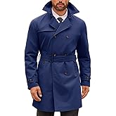 Runcati Mens Double Breasted Trench Coat Notched Lapel Windbreaker Jackets Causal Overcoat With Belt