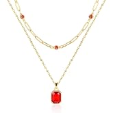 Secroma Gold Layered Necklaces for Women, 18k Gold Plated Crystal Necklace Paperclip Choker Emerald Green Jewelry for Women Gifts