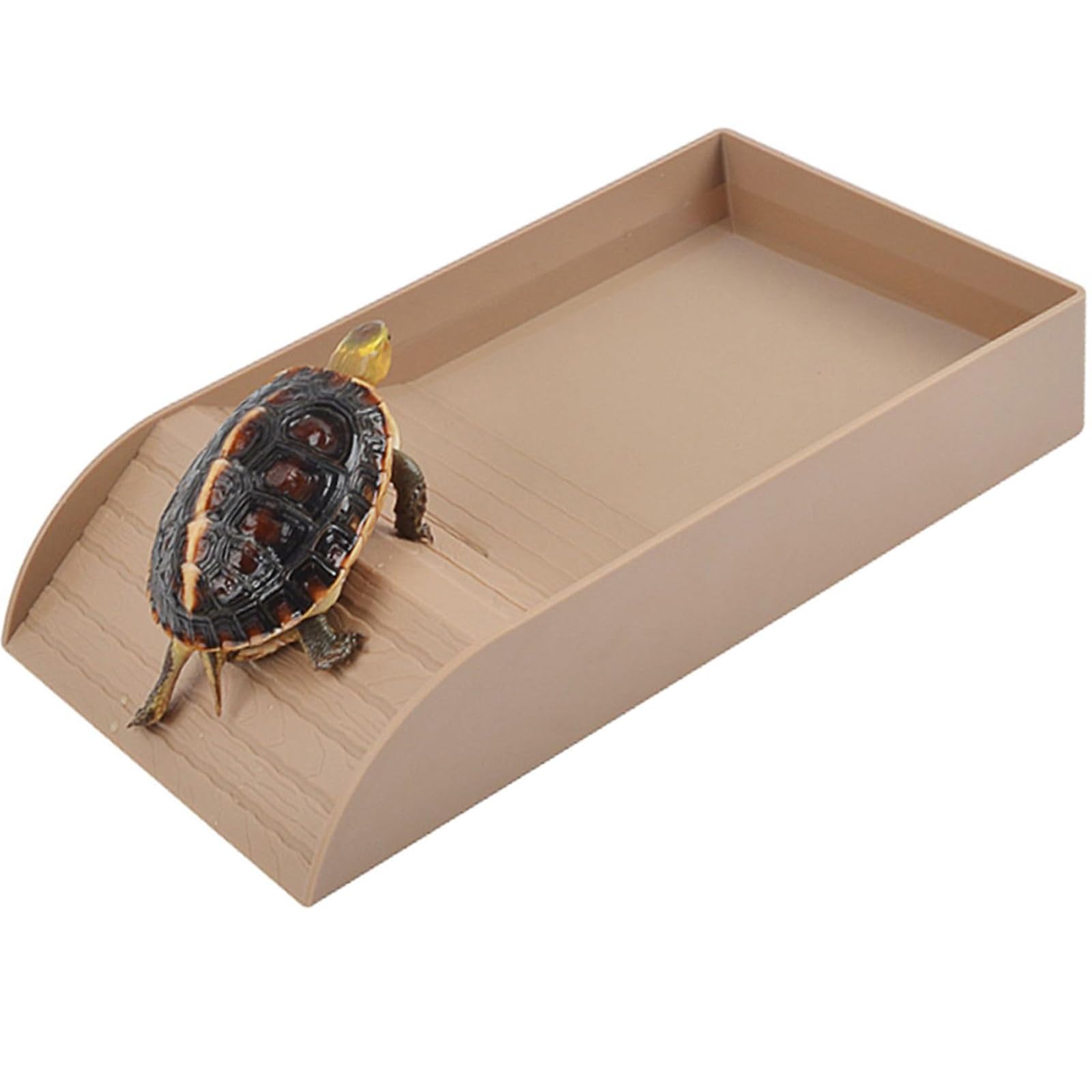 Tortoise Bath, Large Tortoise Water, Dish with Ramp and Basking Platform for Lizards Amphibians Habitat (Brown)