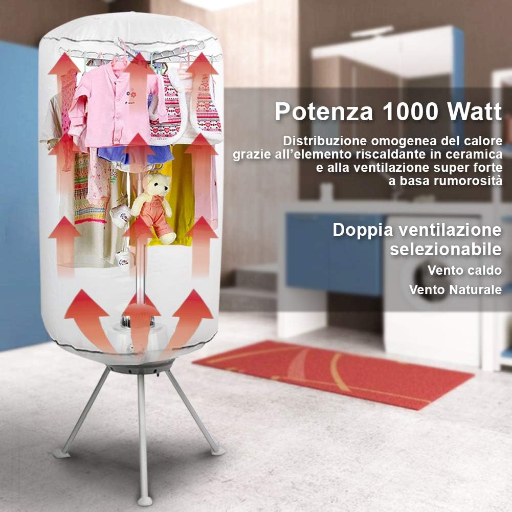 Bakaji Electric Balloon Dryer Dryer Drying Machine Hot Air Linen Dryer Power 1000 W with Timer 180 min and Double Ventilation Size 150 x 65 cm - Image 4