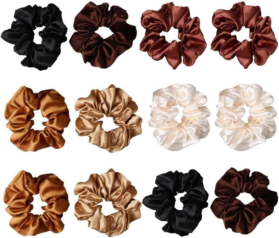 12 Pieces Hair Scrunchies, Elastic Satin Scrunchy Silk Scrunchies for Women Girls Hair Accessories, color 1, 12 count (Pack of 1)