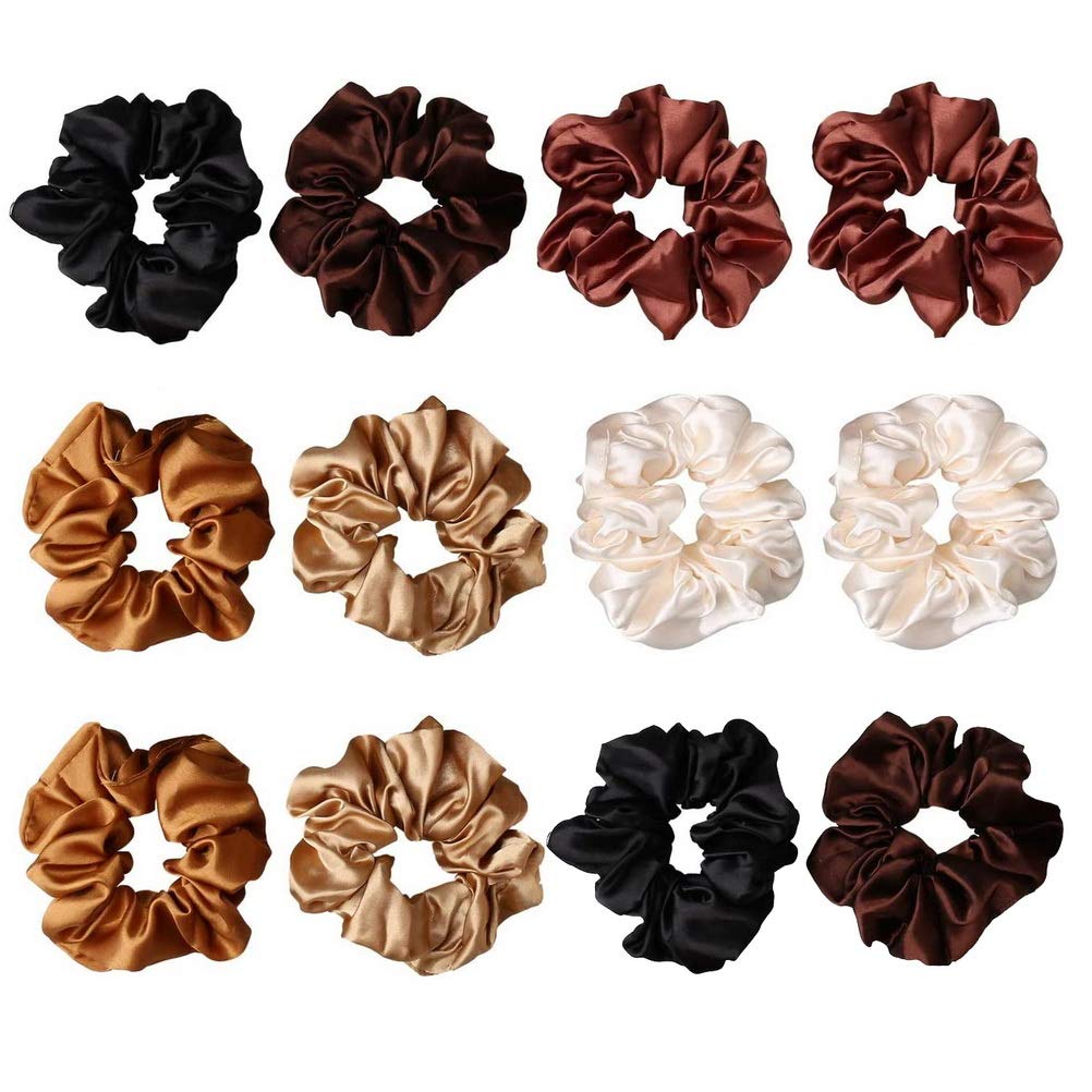 12 Pieces Hair Scrunchies, Elastic Satin Scrunchy Silk Scrunchies for Women Girls Hair Accessories