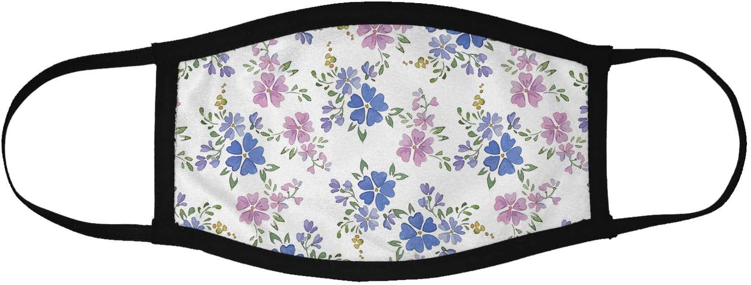 MADANYU Face Mask 3 Layer Printed Reusable Washable Cloth Face Mask - Protects from Dust, Pollen and Pollution - Designer Trendy Unisex - Pink And Blue Flowers