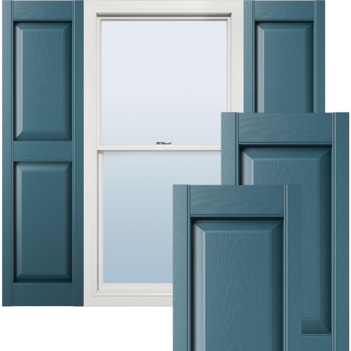Ekena Millwork Lifetime Vinyl LP2S12X07500MB Standard Two Equal Panel Vinyls, Raised Panel Vinyl Shutters, w/Installation Shutter-Lok's & Matching Screws (Per Pair), 12"W x 75"H, Midnight Blue Image Ekena Millwork Lifetime Vinyl LP2S12X07500MB Standard Two Equal Panel Vinyls, Raised Panel Vinyl Shutters, w/Installation Shutter-Lok's & Matching Screws (Per Pair), 12"W x 75"H, Midnight Blue Image