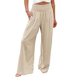Linen Pants Women Summer Leg Palazzo Pants for
