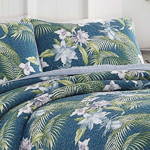 Tommy Bahama Southern Breeze Quilt Set, Full/Queen, Dark Blue
