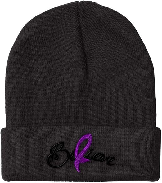 Beanies for Men Cancer Purple Ribbon Pancreatic Embroidery Winter Hats Women Acrylic