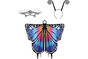 YukiniYa Cute Halloween Costume Wings For Girls Women Butterfly Fairy Shawl with Antenna Headband and Lace Mask