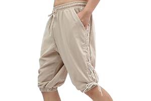 SYQBR Men's Medieval Pirate Cotton and Linen Shorts, Viking Retro Design Pants, for Halloween Theme Party, Costume Play，ect