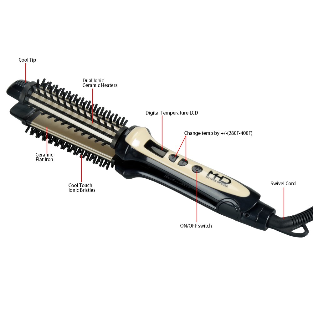 MHU Professional Hot Brush & Hair Curler & Hair Straightener 3 in 1 and Dual Voltage1.25 Inch Ceramic Curling Wand