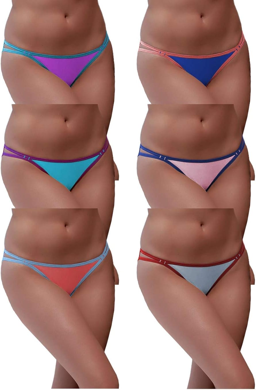 Sexy Basics Womens 6 Pack String Bikini Briefs/Ultra-Soft Cotton/Spandex Stretch No-Show Panties at  Women’s Clothing store