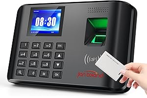 JIAN BOLAND A5 Time Clock-Time Clocks for Employees Small Business-Fingerprint, RFID and PIN Biometric Time Clock, Office Punch Clock, with 5 Badges-0 Monthly Fees