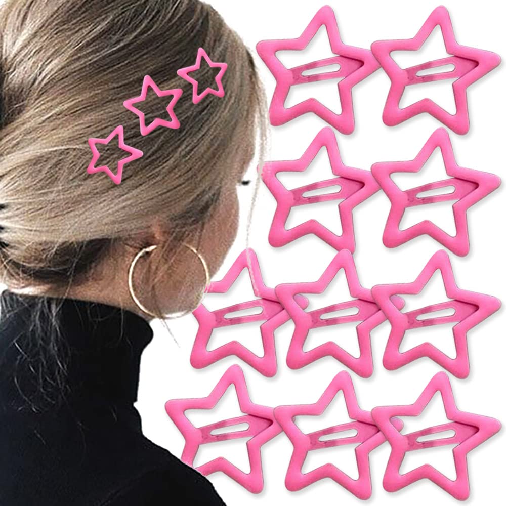 Photo 1 of 10pcs Pink Star Hair Clips for Girls Cute Small Hair Clips for Women Kawaii Pentagram Snap Clip Star Clips for Hair Barrettes Metal Hairclip Hollow Out Pink Stars Hairclips Accessories