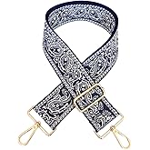 1pc Adjustable Strap Replacement 2inch Wide Paisley Jacquard Belt for Crossbody Purse Handbag Shoulder Guitar Camera Bag (Navy)