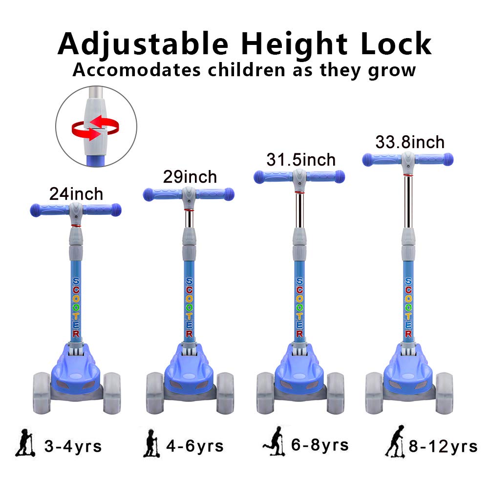 67i Kick Scooter for Kids 3 Wheel Scooter for Toddlers Girls & Boys 4 Adjustable Height Lean to Steer with PU Flashing Wheels for Children from 3 to 12 Years Old (Dark Blue)