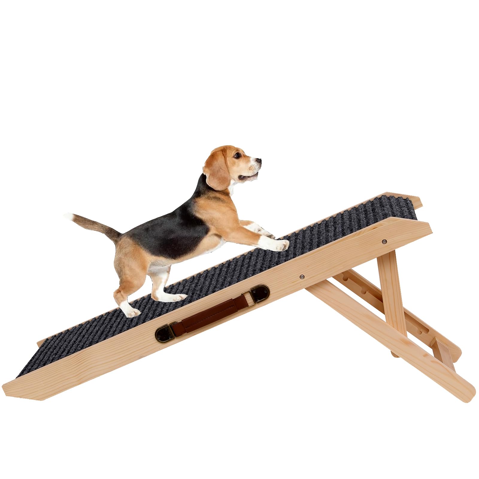 Photo 1 of Dog Ramp Wooden Dog Ramp Portable Pet Ramp,Car Ramp for Small Dog,Collapsible Doggie Ramps for Couch,Bed,Built in Handle for Travel,4 Adjustable Heights from 9.8" to18.1