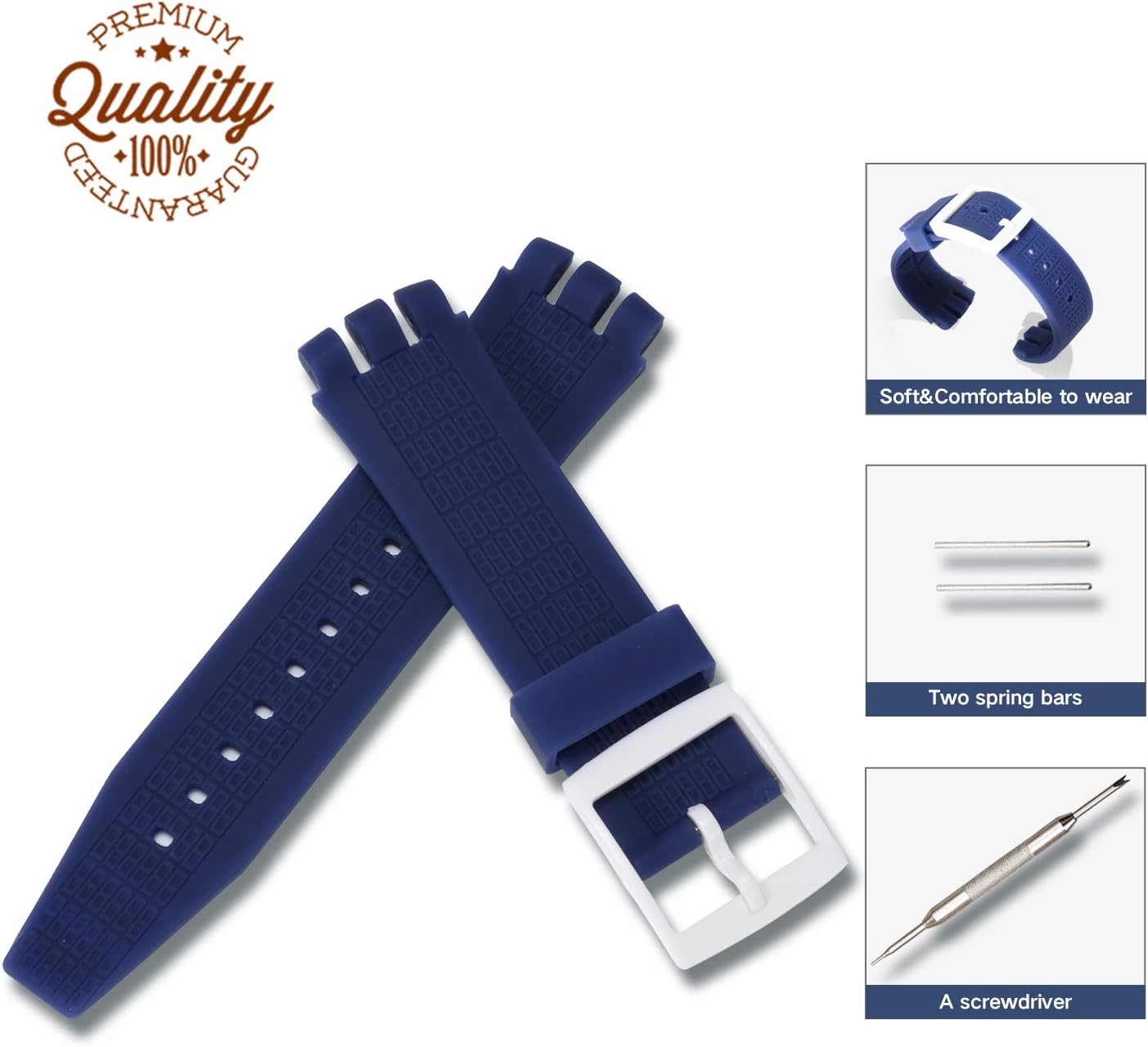 Silicone Rubber Watch Straps Bands Waterproof for Swatch,Compatible Lug Strap,Non-Slip Surface,Ultra-Thin, Accessories with a Screwdriver Two Spring Bars (Dark Blue, 22mm)