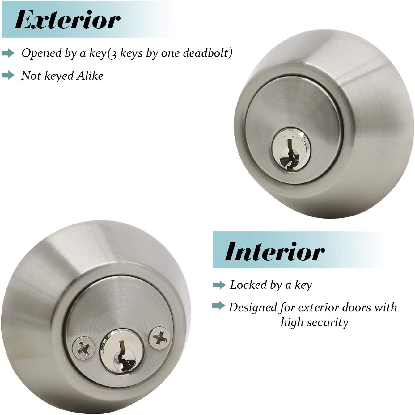 2 Pack – Round Deadbolt Security Door Lock with Key Double Cylinder ...