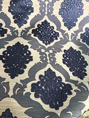 Navy Damask Pattern Upholstery Drapery Fabric 56" Wide Fabric Sold By The Yard