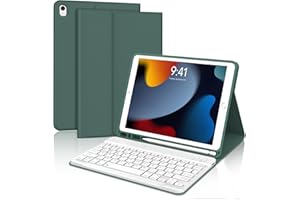 SENGBIRCH iPad 7th/8th/9th Generation Case with Keyboard (10.2 inch), Detachable Wireless, Auto Sleep/Wake Up Smart Cover with Pencil Holder, iPad 10.2 Case with Keyboard Bluetooth Conection (Dard Green)