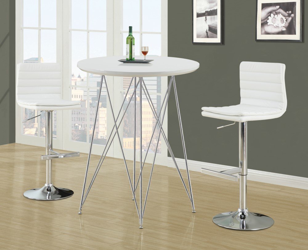 Monarch Specialties I 2355 White - Chrome Metal Hydraulic Lift Barstool - 2Pcs