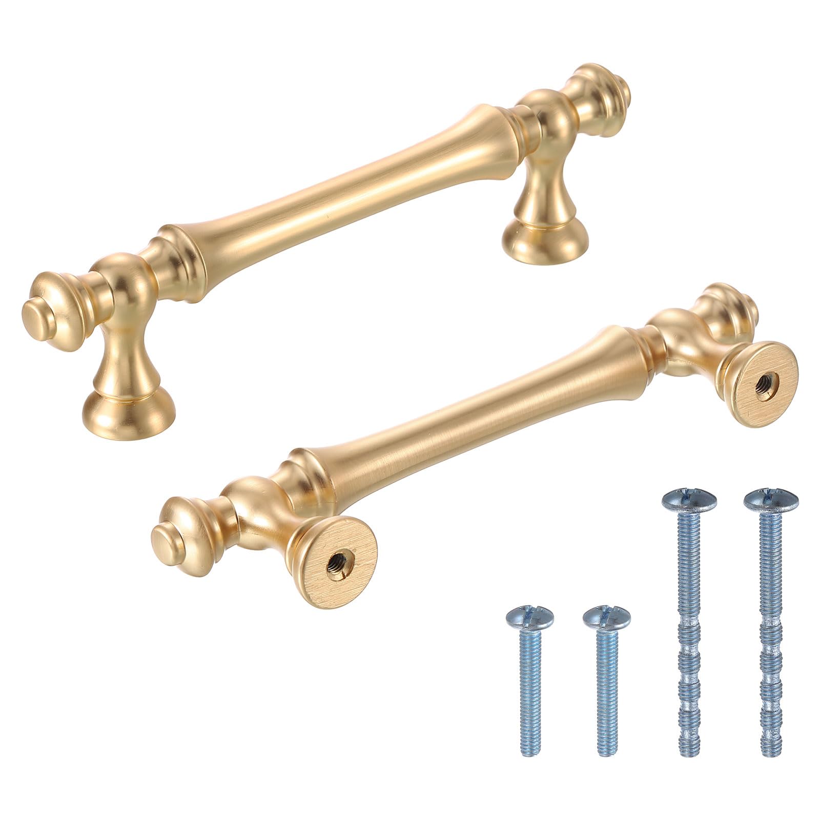 Uxcell 10pcs Brushed Brass Kitchen Knobs, Kitchen Drawer Handles Zinc Kitchen Dresser Knobs Drawer Straight Knobs Hardware Pulls 3-4/5 inch(9.6cm) for Cupboard