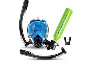 GOYOJO Scuba Tank and Snorkel Mask Combo, 0.5L Green Portable Mini Diving Oxygen Cylinder with 5-10 Mins of Underwater Breathing, Full-face Diving Mask, Underwater Breath System