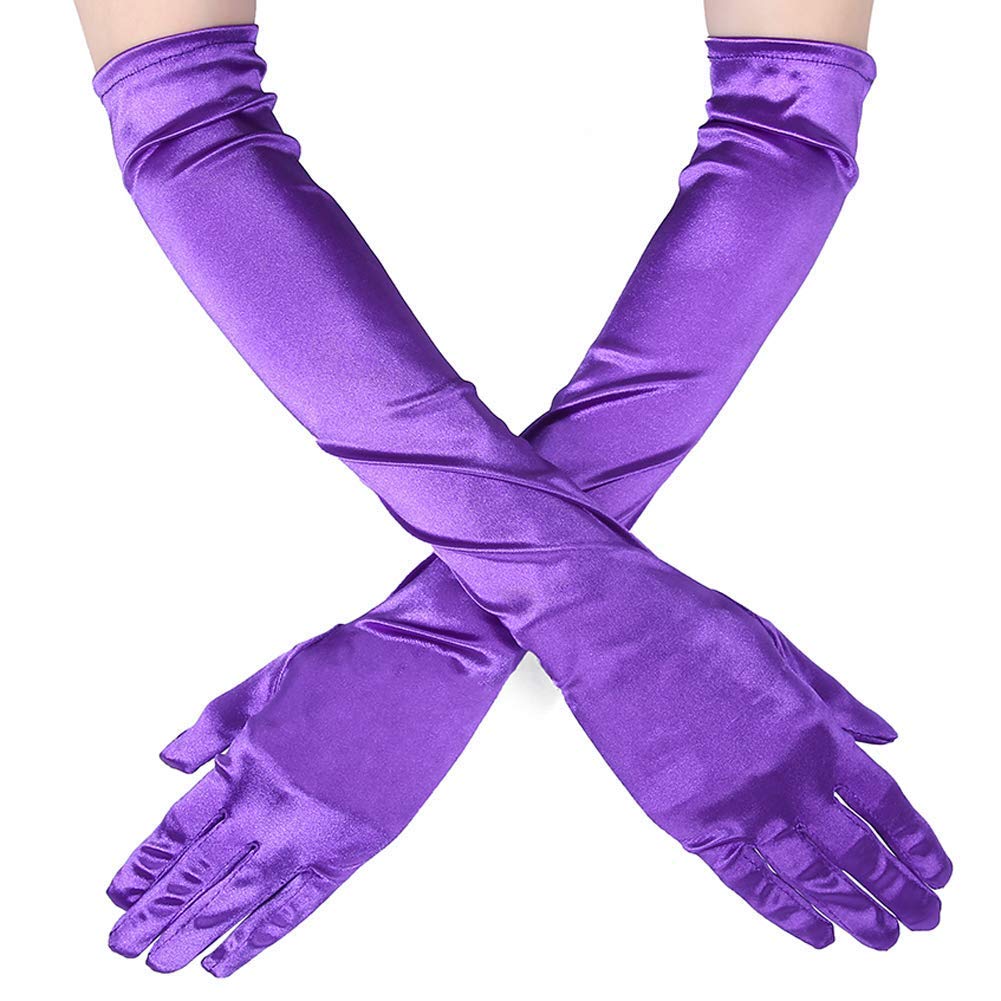 Ruiuzi Women's Purple Satin Long Evening Gloves - Elbow Length, One Size Fits Most, Perfect for Weddings, Proms, and Themed Parties