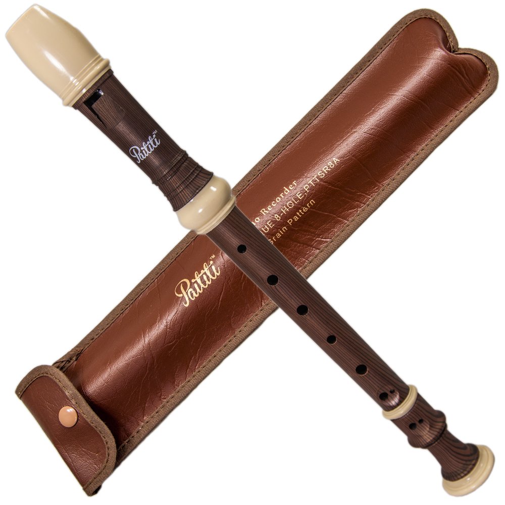 Paititi Soprano Recorder 8-Hole With Cleaning Rod + Carrying Bag, Premium Wooden Pattern, Key of C
