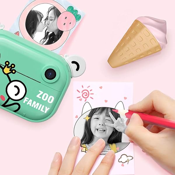 LHNEREGLHNEREG Kids Zero Ink Digital Instant Camera 2 4 USB Rechargeable Print Camera with Thermal Printing Paper Gift for 3 8 Year Boys GirlsGreen16G