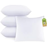 GOLD TEXTILES White Throw Pillows Insert (Pack of 4) - 16 x 16 Inches Polyester Sham Stuffer Throw Pillow - Lightweight Square Indoor Decorative Pillows - Bed and Cushion Couch Pillows