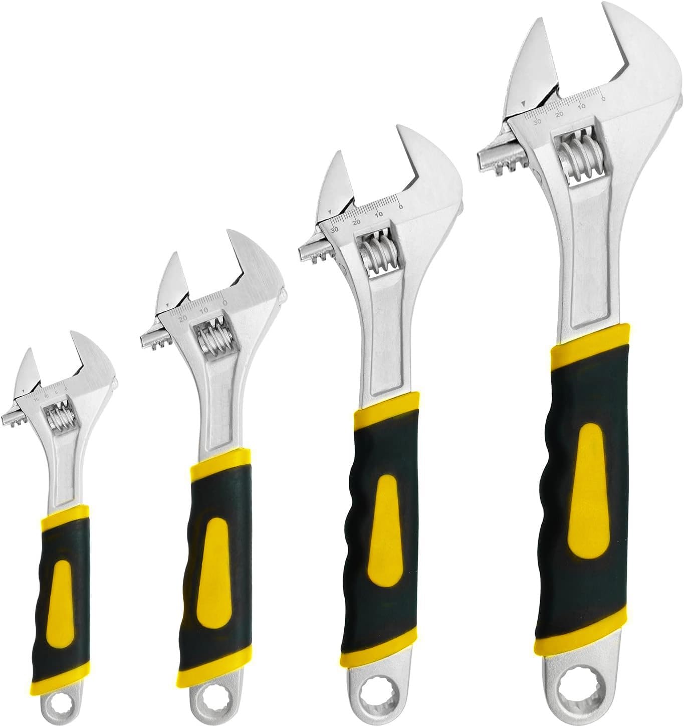 LATERN 4Pcs Adjustable Spanners, 4 Sizes Carbon Steel Shifter Movable Spanner Multifunctional Adjustable Wrench with Metric Scales and Anti-Slip Handle for Home Garage Workshop Plumbing (15-30CM)
