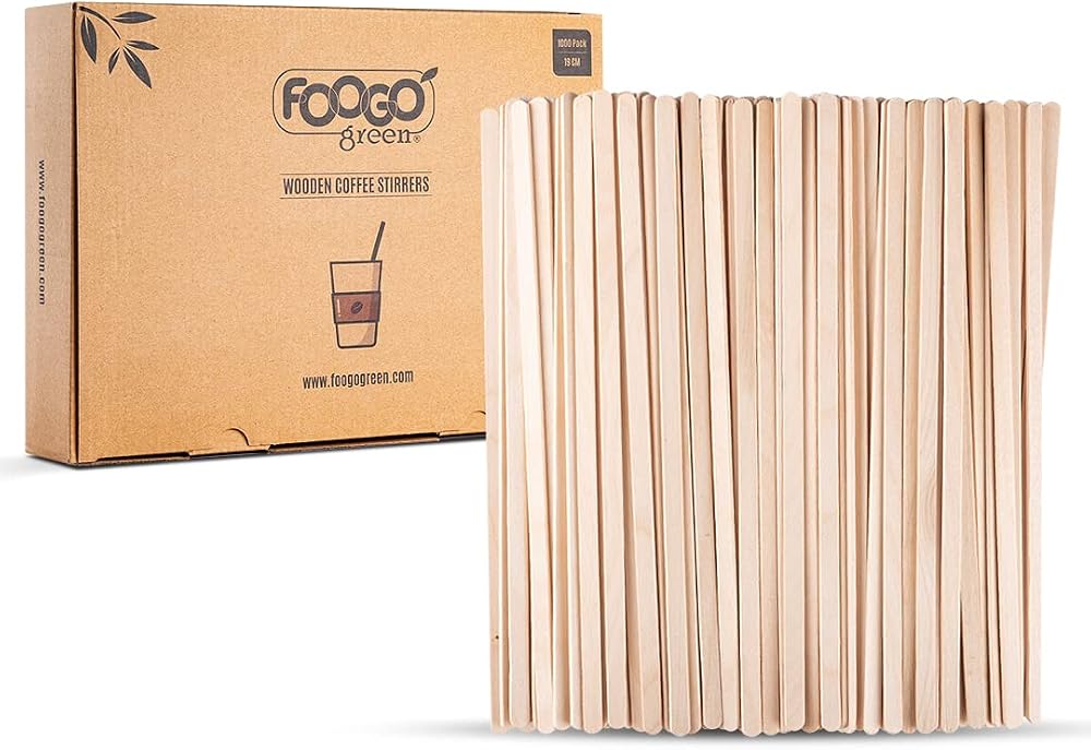 FOOGO Green 1000pcs Extra Long 19cm Wooden Coffee Stirrers FSC Certified