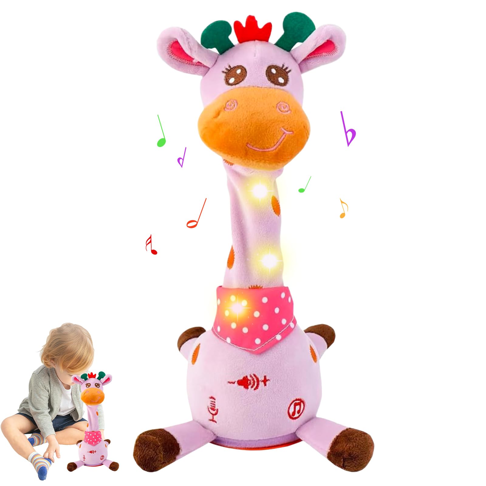 MeHoo Dancing Singing Talking Recording Giraffe Toys with Volume Control Function,Light Baby Plush Doll Repeat What You Say Baby Encourage Speech Toys Gifts and Home Decoration (Pink Giraffe) — image 1