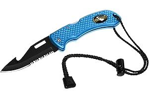 Saekodive Nami Folding Knife - Wrist Lanyard, Saltwater Resistant - Scuba Diving, Spearfishing, Fishing, Hunting, Camping Gear (Blue/S.S.)