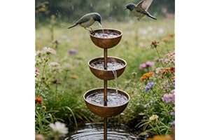 Generic Rain Catcher Garden Stake | Metal Flower Bird Bath & Water Fountain Bowl | 3-Tier Rain Catchers for Outdoors | Bird &