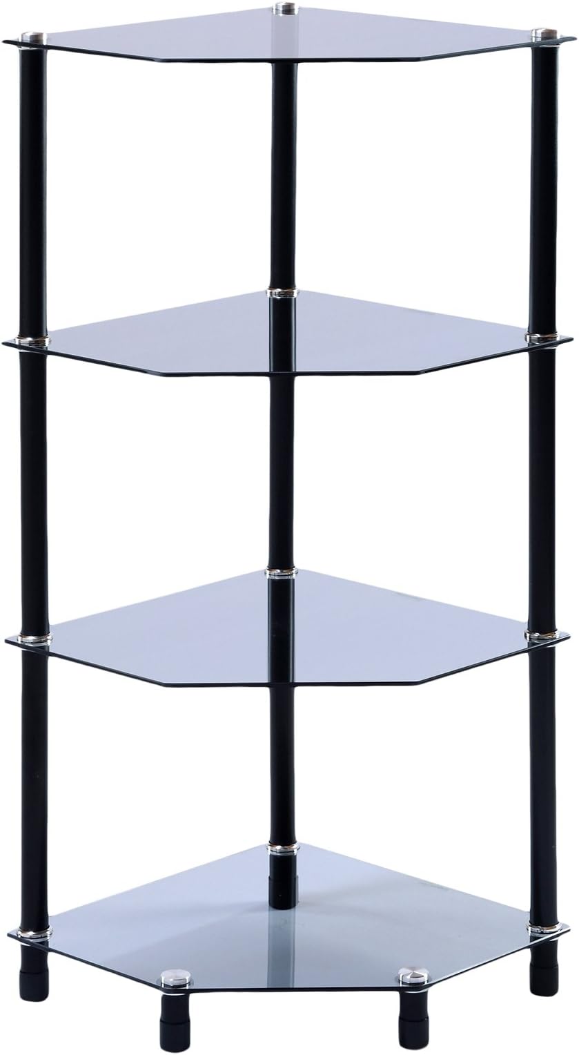 XSS 4 Tier Tinted Glass Corner Shelf Cut Square Shelving Unit Display Table Storage