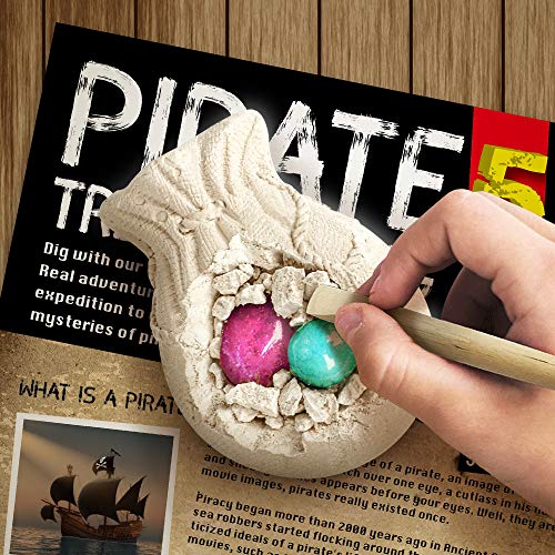 XXTOYS Pirate Treasures Dig Kit Break Into 5 Bricks Treasure Excavation Kits Pirate Toys Gems Dig Kits Interactive Excavating Toys Great Birthday Gift Party Supplies Archeology Educational STEM Kits