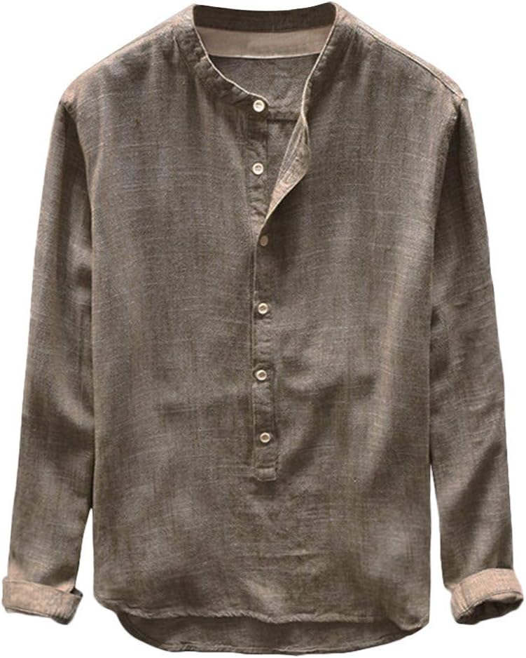 Men's Baggy Cotton Linen SOID Color Short Sleeve Retro T Shirts Tops Blouse
